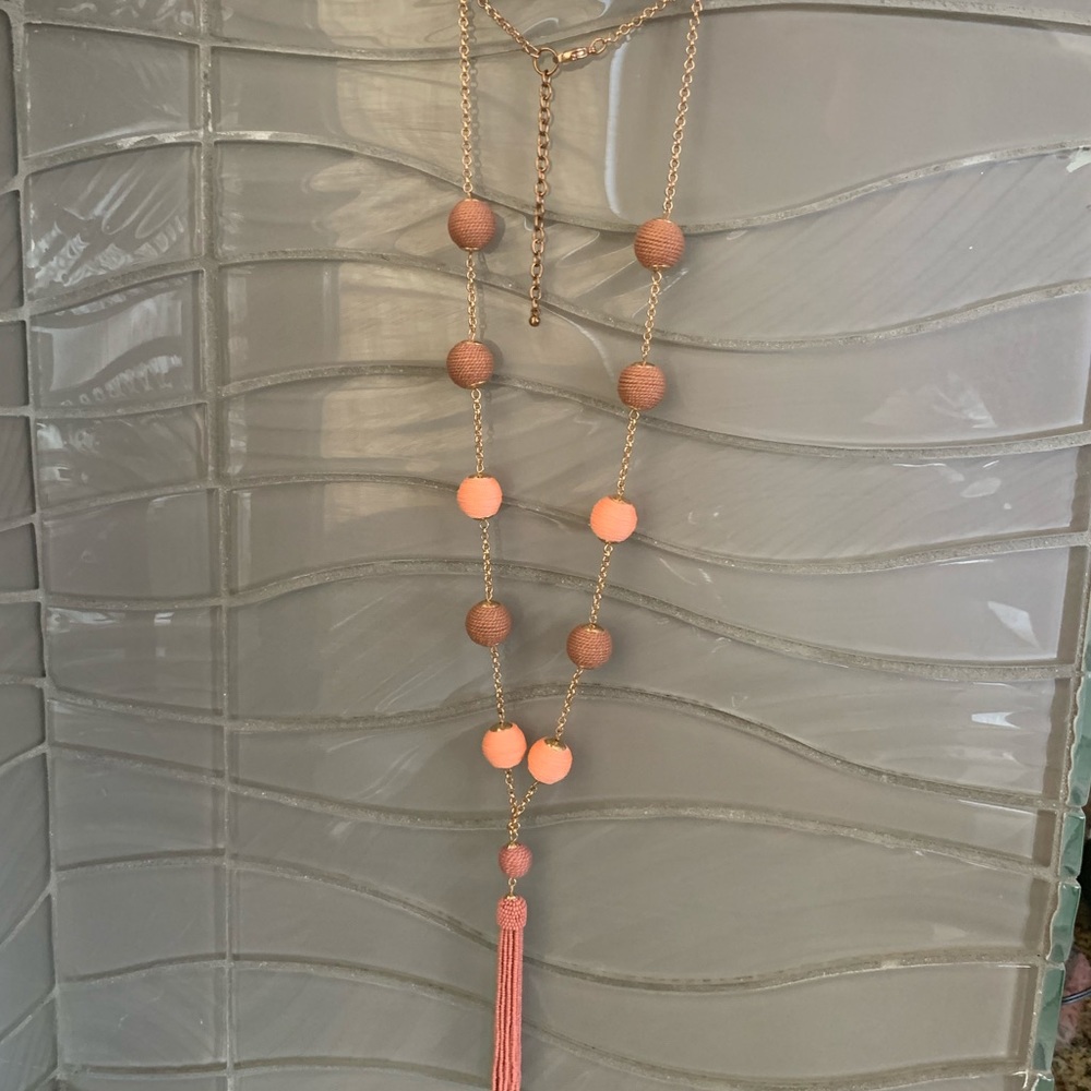 Rose gold pink tassel layering y charm necklace - Picture 2 of 5